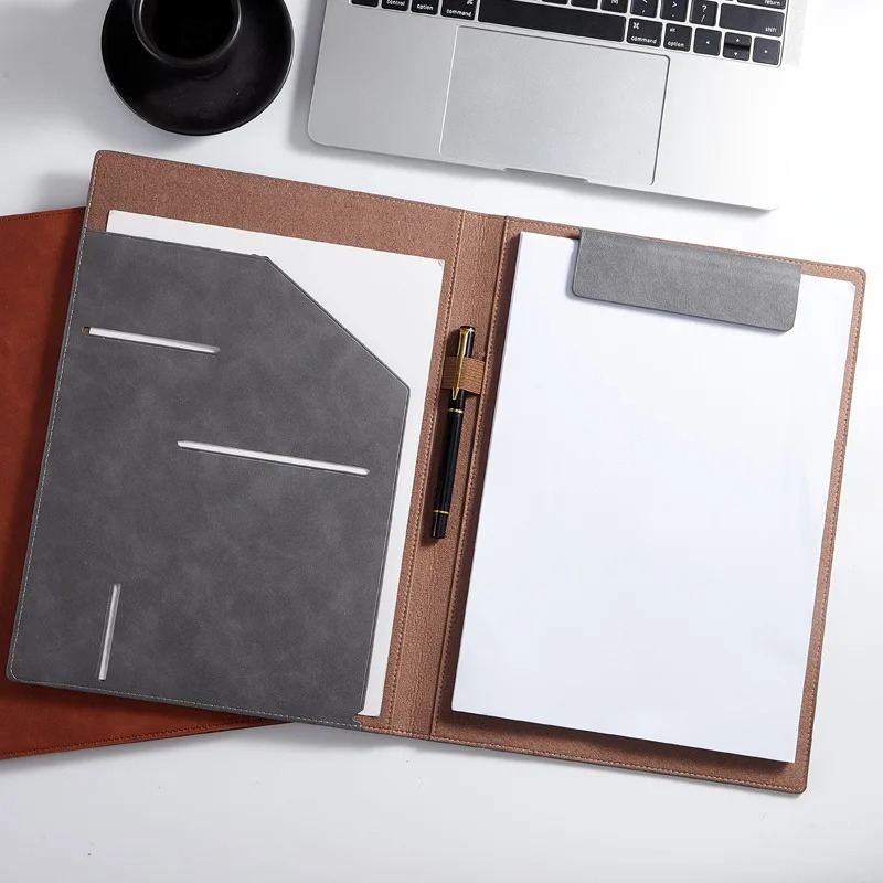Leather Work Folder - Black A4 Conference Leather Portfolio Folder