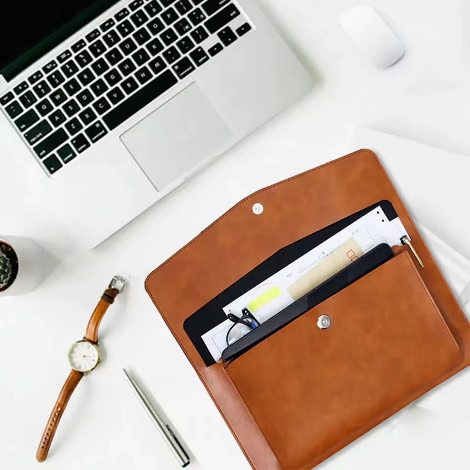 Leather Work Folder - A4 Leather File Folder Large Capacity