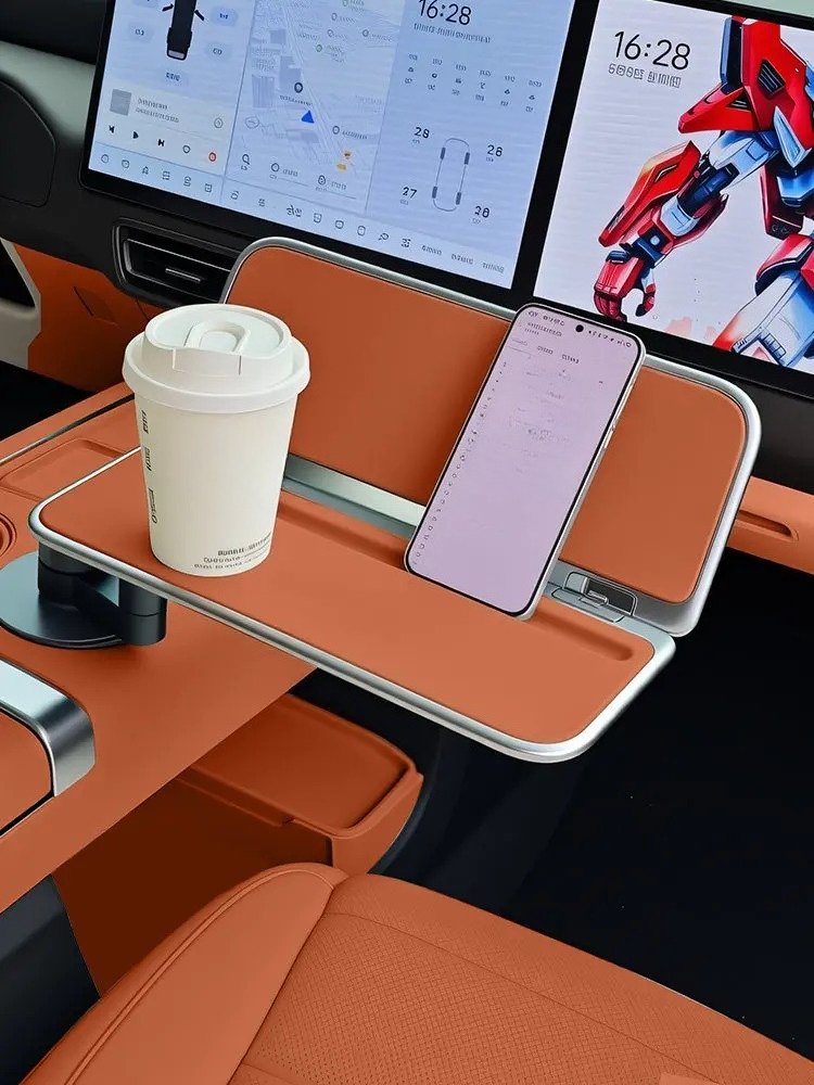 Leatherwork Desk - Center Console Small Table Foldable Cup