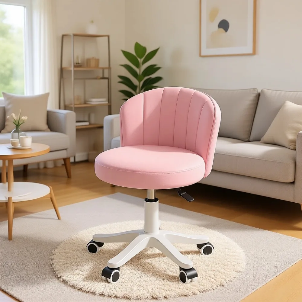 Leatherwork Desk - Round Rolling Desk Chair Armless Comfy