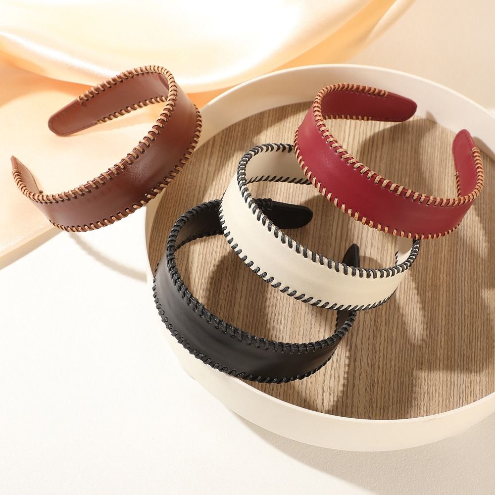 Leatherwork Rings - Temperament Solid Color Leather Headband Korean