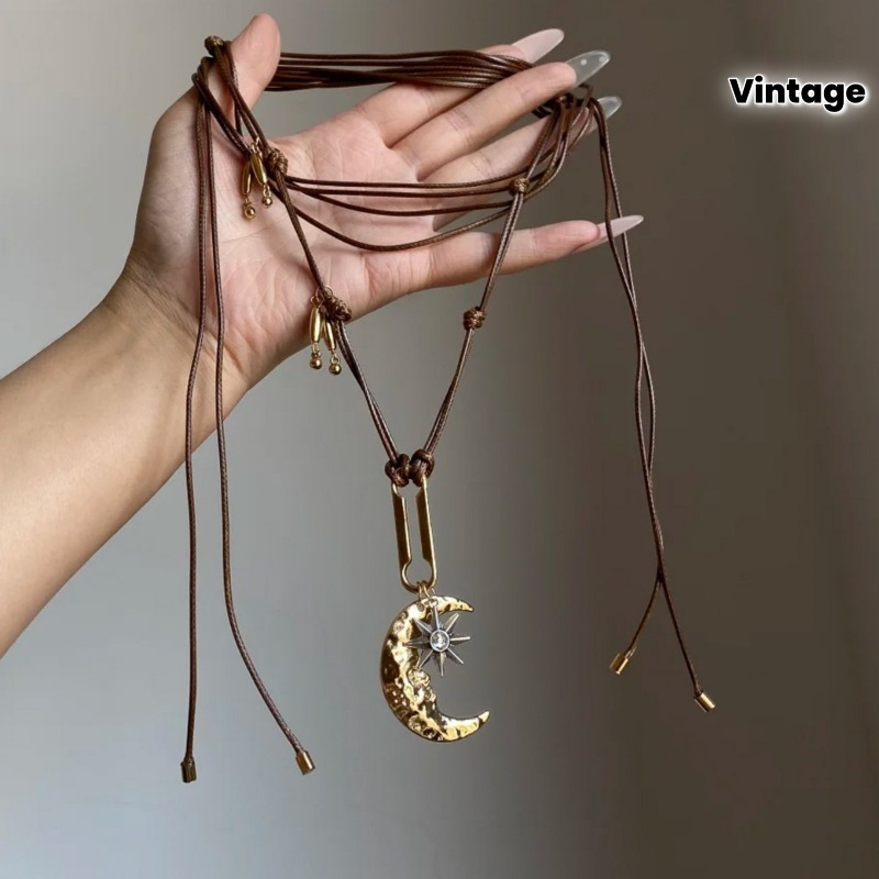 Leatherwork Rings - Vintage Gold Color Moon Star Pendant