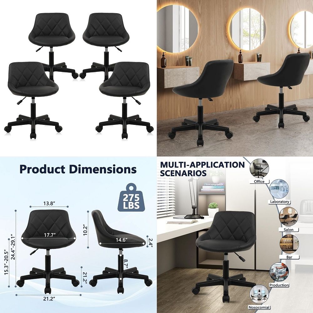 Low Back Rolling Stool PU Leat - Leatherwork Desk recension och pris