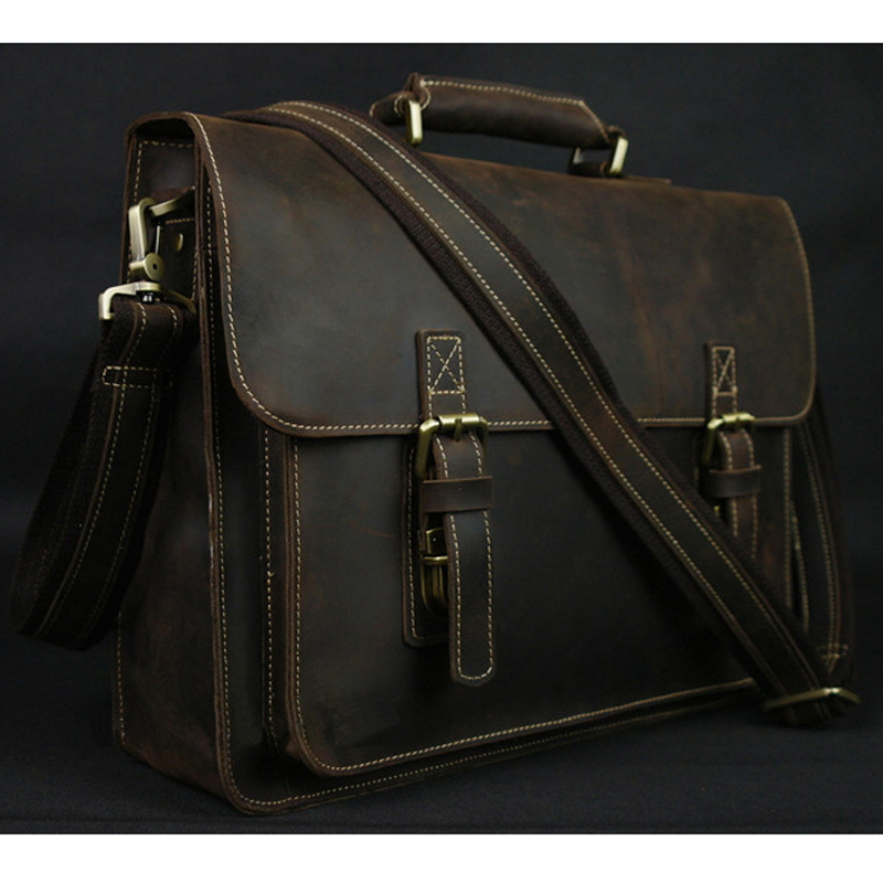 Vintage Crazy Horse Genuine Le - Leather Work Bag Laptop recension och pris