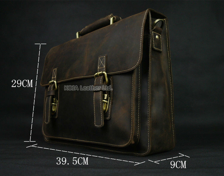 Vintage Crazy Horse Genuine Le - Leather Work Bag Laptop recension och pris