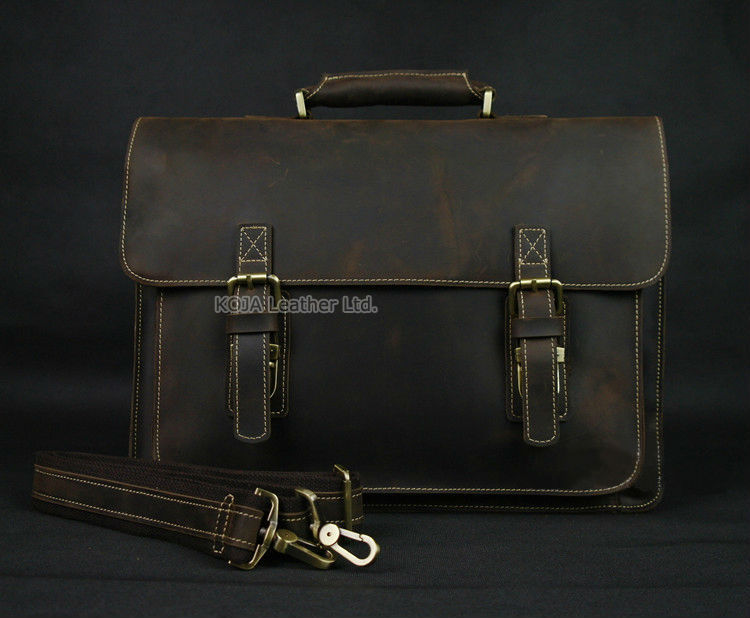 Vintage Crazy Horse Genuine Le - Leather Work Bag Laptop recension och pris