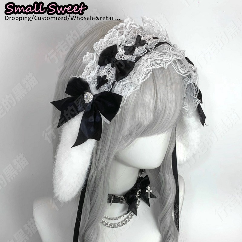 Goth Bunny Ear Bow Hair Bands  - Leatherwork Rings recension och pris