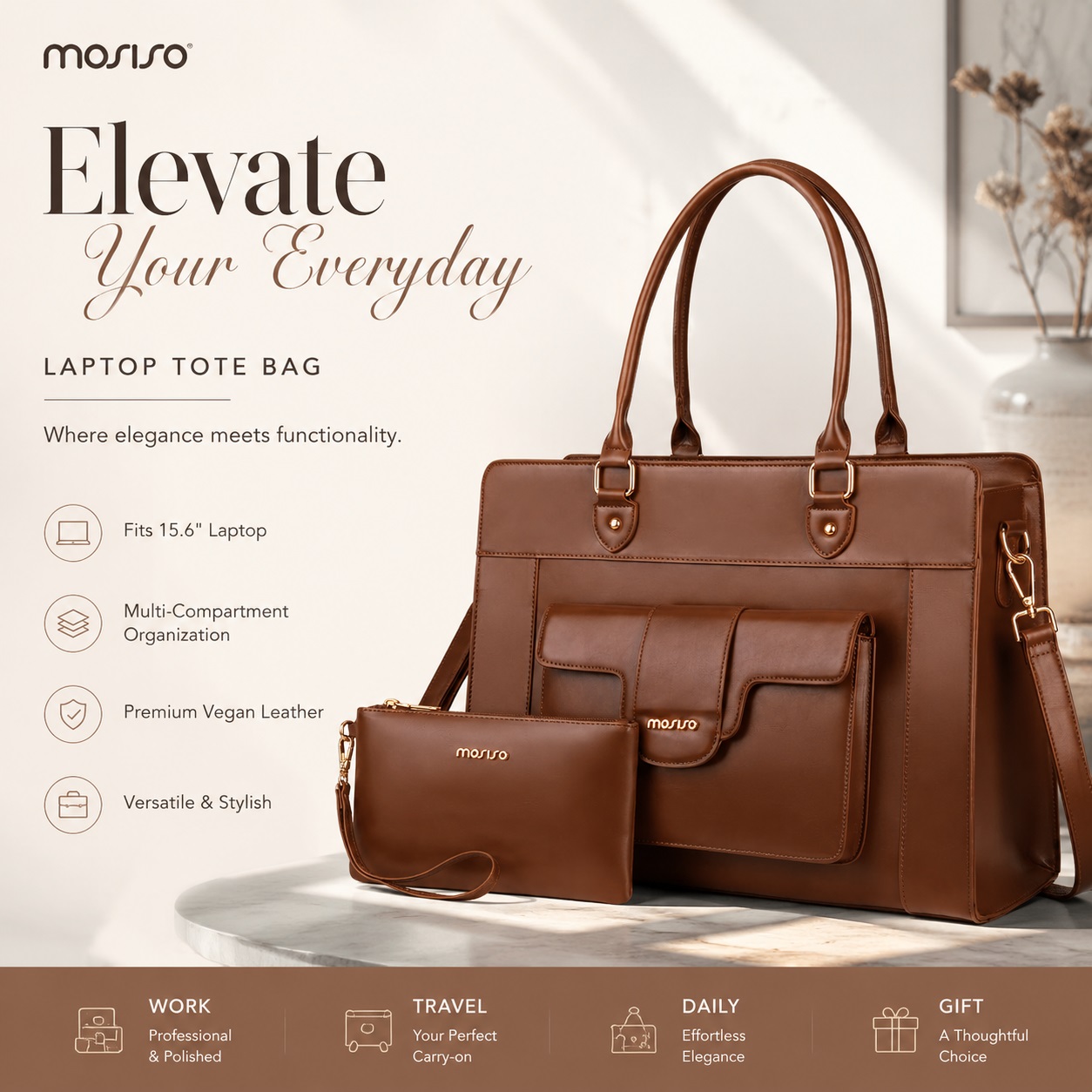 MOSISO Laptop Tote Bag for Wom - Leather Work Bag Laptop recension och pris